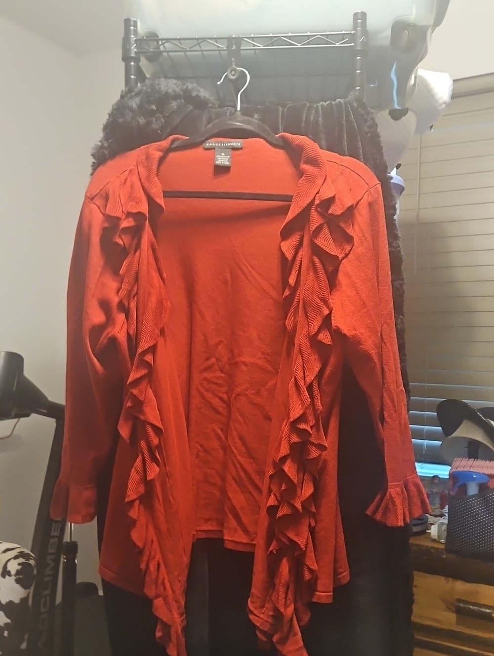 Grace Elements Red Ruffle Open-Front Cardigan